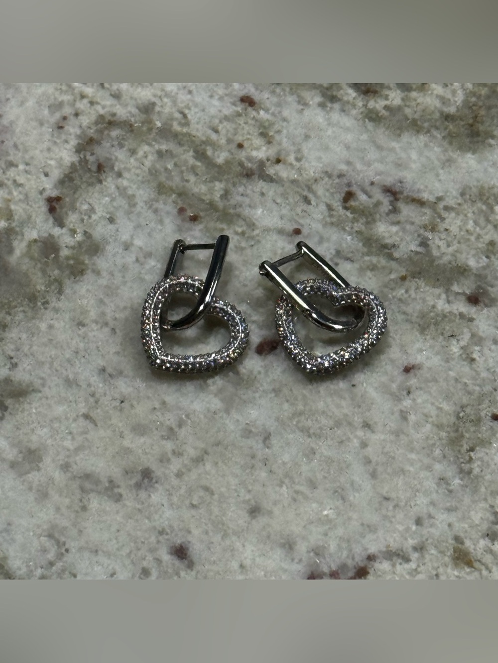 Silver Heart Hoop Earrings with Pavé Crystals